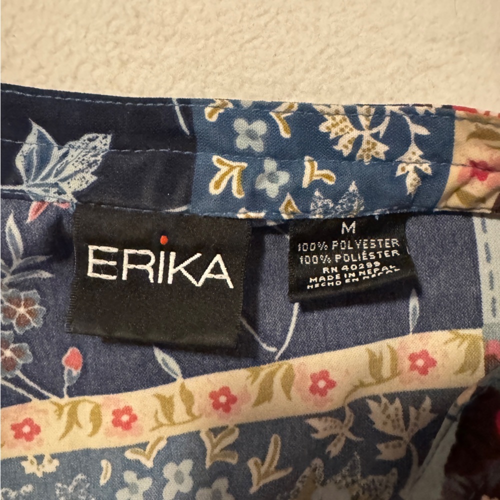 Erika Women’s Patchwork Floral Shirt - Blue, Red, and White - Picture 3 of 5